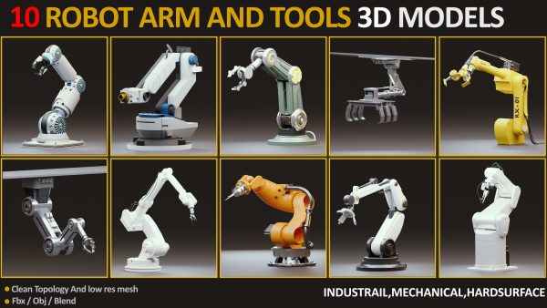 10 Industrial Robot Arm and 5 tools 3D model