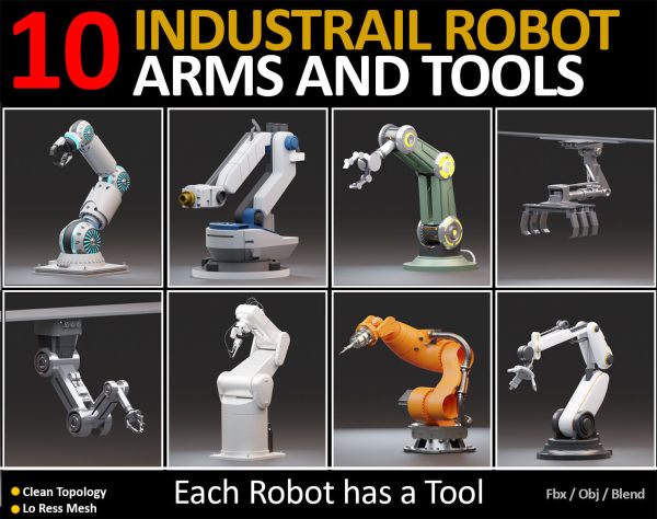 10 Industrial Robot Arm and 5 tools 3D model