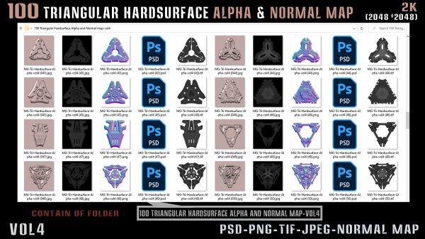 100 Triangular Hardsurface Alpha and Normal map - vol4