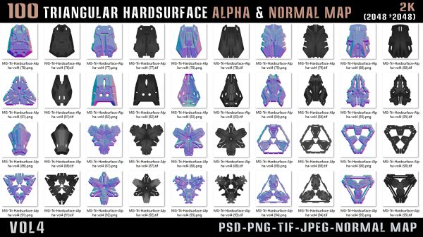100 Triangular Hardsurface Alpha and Normal map - vol4