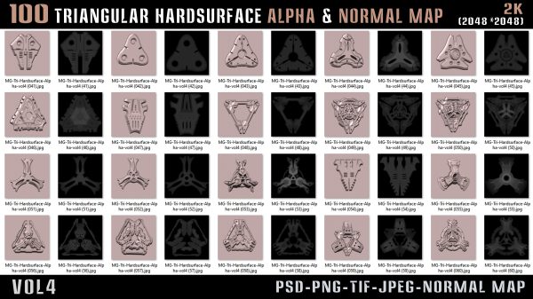 100 Triangular Hardsurface Alpha and Normal map - vol4