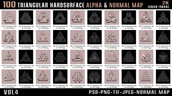100 Triangular Hardsurface Alpha and Normal map - vol4