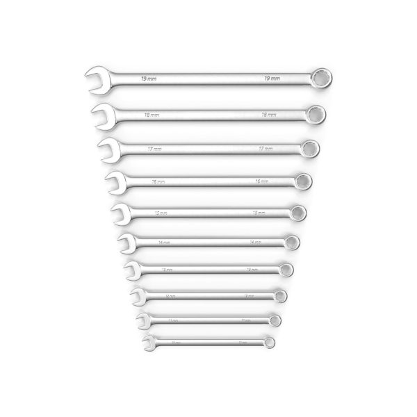 10pc 12-Point Metric Long CombinationWrench Set 10-19mm
