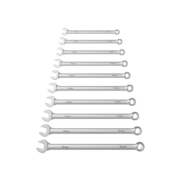 10pc 12-Point Metric Long CombinationWrench Set 10-19mm