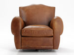 1940s French Mustache Leather Club Swivel Chair