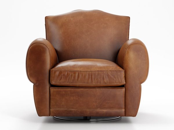 1940s French Mustache Leather Club Swivel Chair