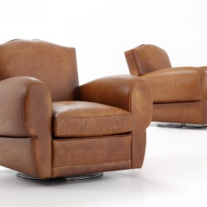 1940s French Mustache Leather Club Swivel Chair