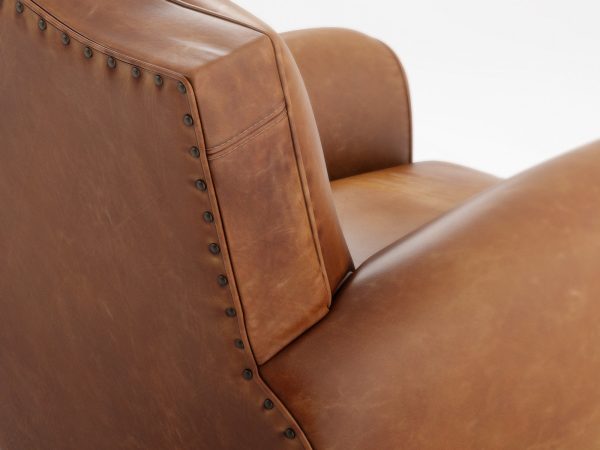 1940s French Mustache Leather Club Swivel Chair