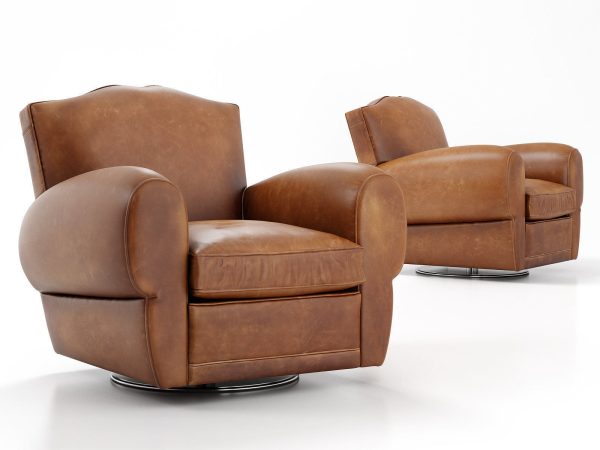 1940s French Mustache Leather Club Swivel Chair