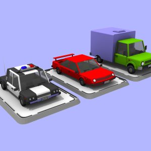 3 Cartoon Low Poly Cars Set