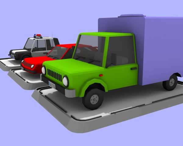 3 Cartoon Low Poly Cars Set