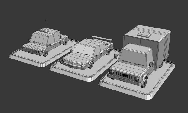 3 Cartoon Low Poly Cars Set