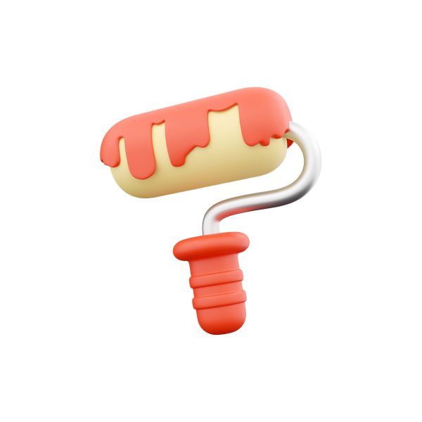 3d Simple paint roller with dripping red paint