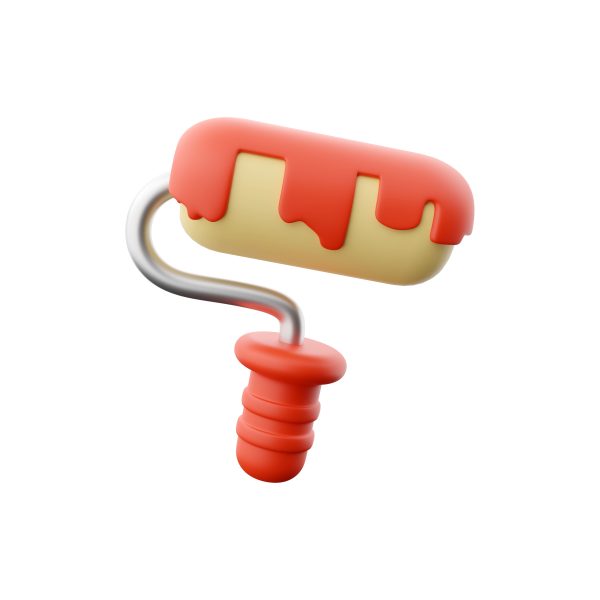 3d Simple paint roller with dripping red paint