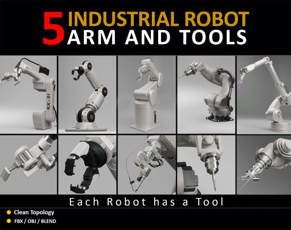 5 Industrial Robot Arm and 5 tools
