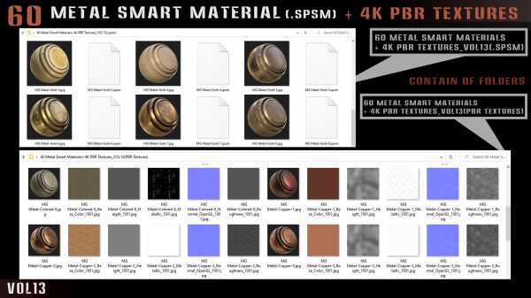 60 Metal Smart Materials and 4k PBR Textures - Vol 13