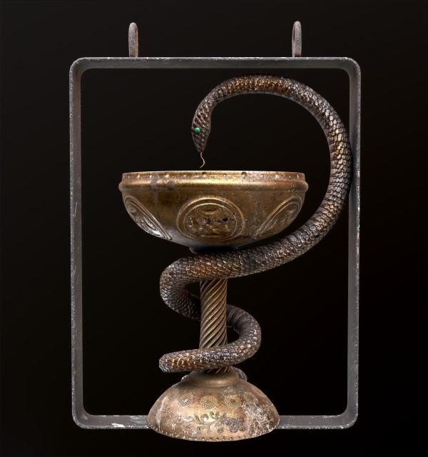 Antique pharmacy sign Bowl of Hygieia