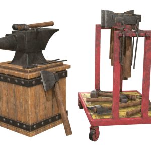 Anvil with Ironwork Tools and Rack 1