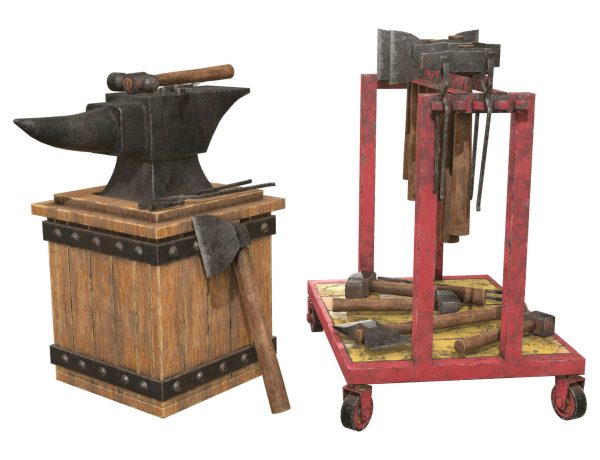 Anvil with Ironwork Tools and Rack 1