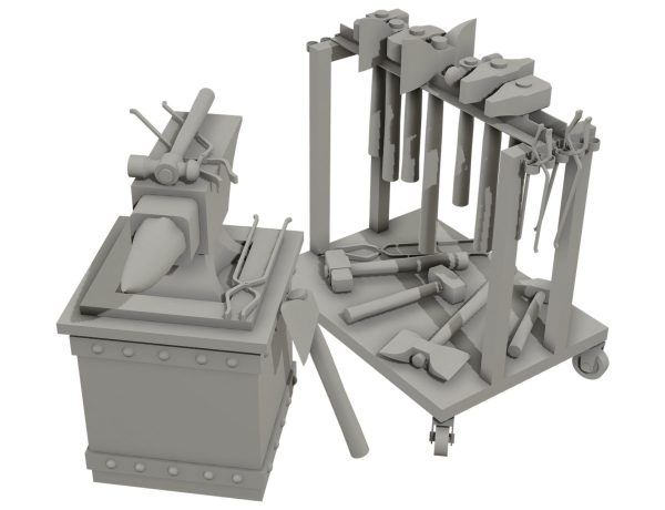 Anvil with Ironwork Tools and Rack 1