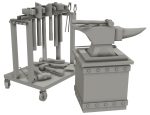 Anvil with Ironwork Tools and Rack 1