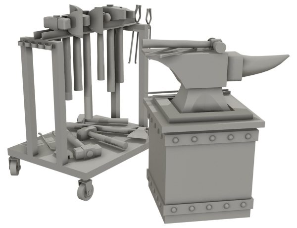 Anvil with Ironwork Tools and Rack 1
