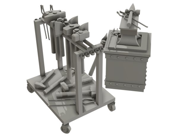 Anvil with Ironwork Tools and Rack 1