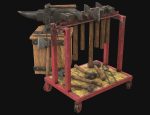 Anvil with Ironwork Tools and Rack 1