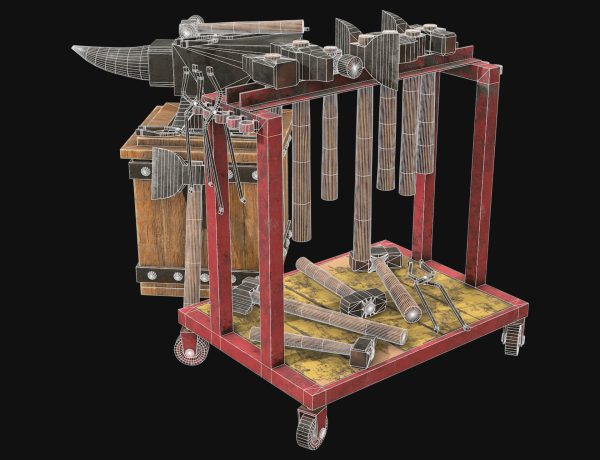 Anvil with Ironwork Tools and Rack 1