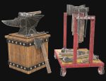 Anvil with Ironwork Tools and Rack 1