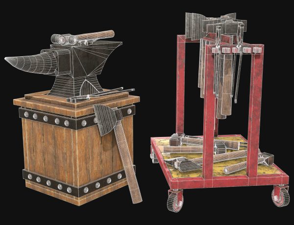 Anvil with Ironwork Tools and Rack 1