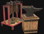 Anvil with Ironwork Tools and Rack 1