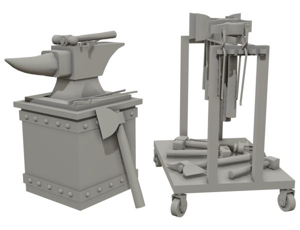 Anvil with Ironwork Tools and Rack 1