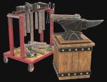 Anvil with Ironwork Tools and Rack 1