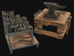 Anvil with Ironwork Tools and Rack 2