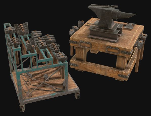 Anvil with Ironwork Tools and Rack 2