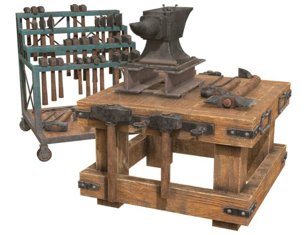 Anvil with Ironwork Tools and Rack 2