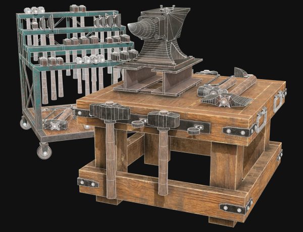 Anvil with Ironwork Tools and Rack 2