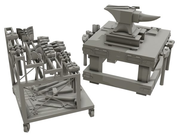Anvil with Ironwork Tools and Rack 2