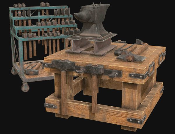 Anvil with Ironwork Tools and Rack 2