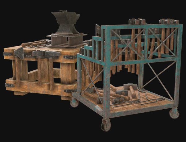 Anvil with Ironwork Tools and Rack 2