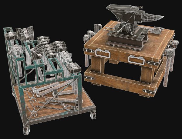 Anvil with Ironwork Tools and Rack 2