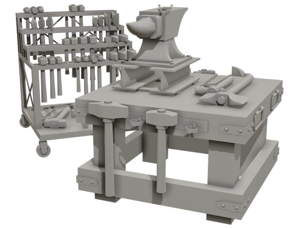 Anvil with Ironwork Tools and Rack 2
