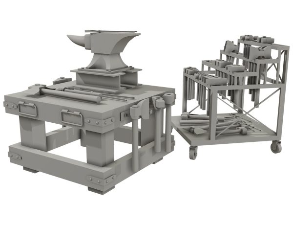 Anvil with Ironwork Tools and Rack 2