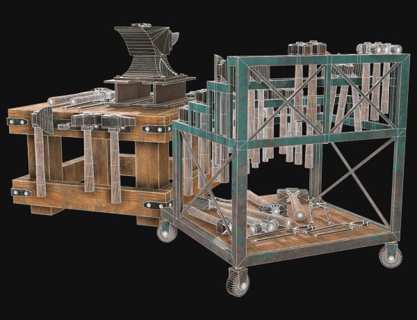 Anvil with Ironwork Tools and Rack 2