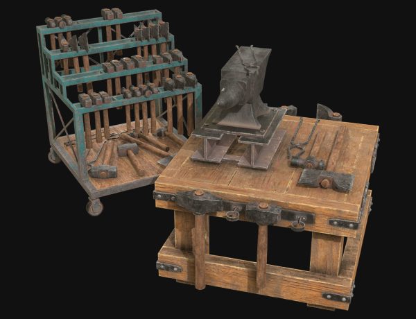 Anvil with Ironwork Tools and Rack 2