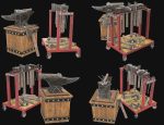 Anvil with Ironwork Tools and Rack Set 1
