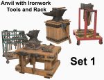 Anvil with Ironwork Tools and Rack Set 1