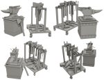 Anvil with Ironwork Tools and Rack Set 1