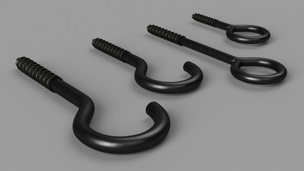 Assorted Metal Screw Hooks Set Black